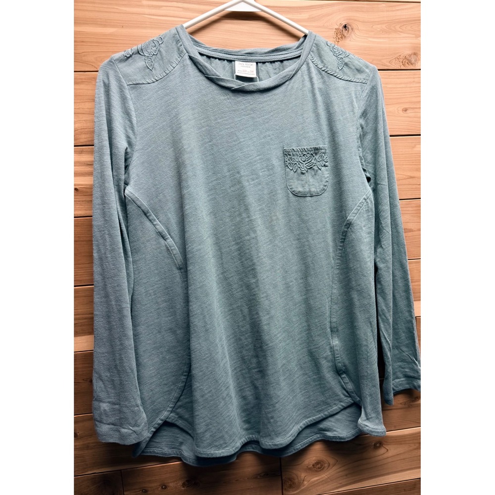 Zara Girls Gray Floral Embroidered Long Sleeve Pocket Top Shirt Size 11/12 152cm